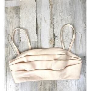 C/MEO Collective Cream Satin Ruffle Crop Top Womens L Halter Party Chic